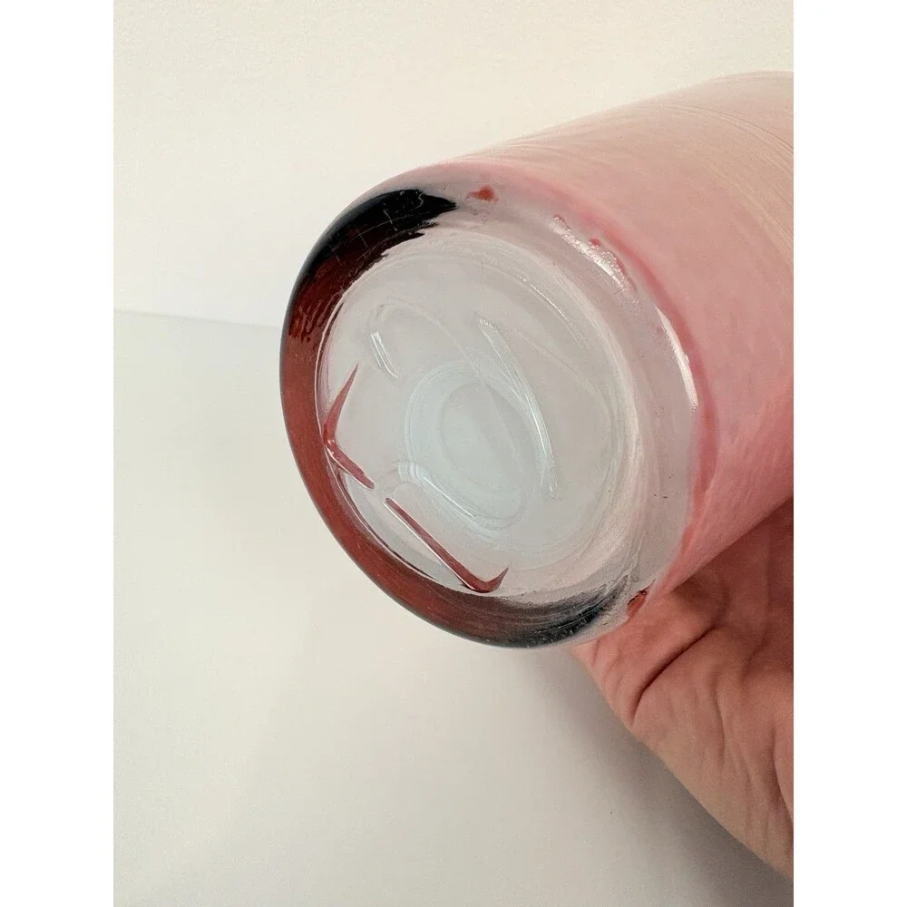 SEA Glasbruk Sweden Pink Swirl Art Glass Vase Hand Painted 7 Inch Classic